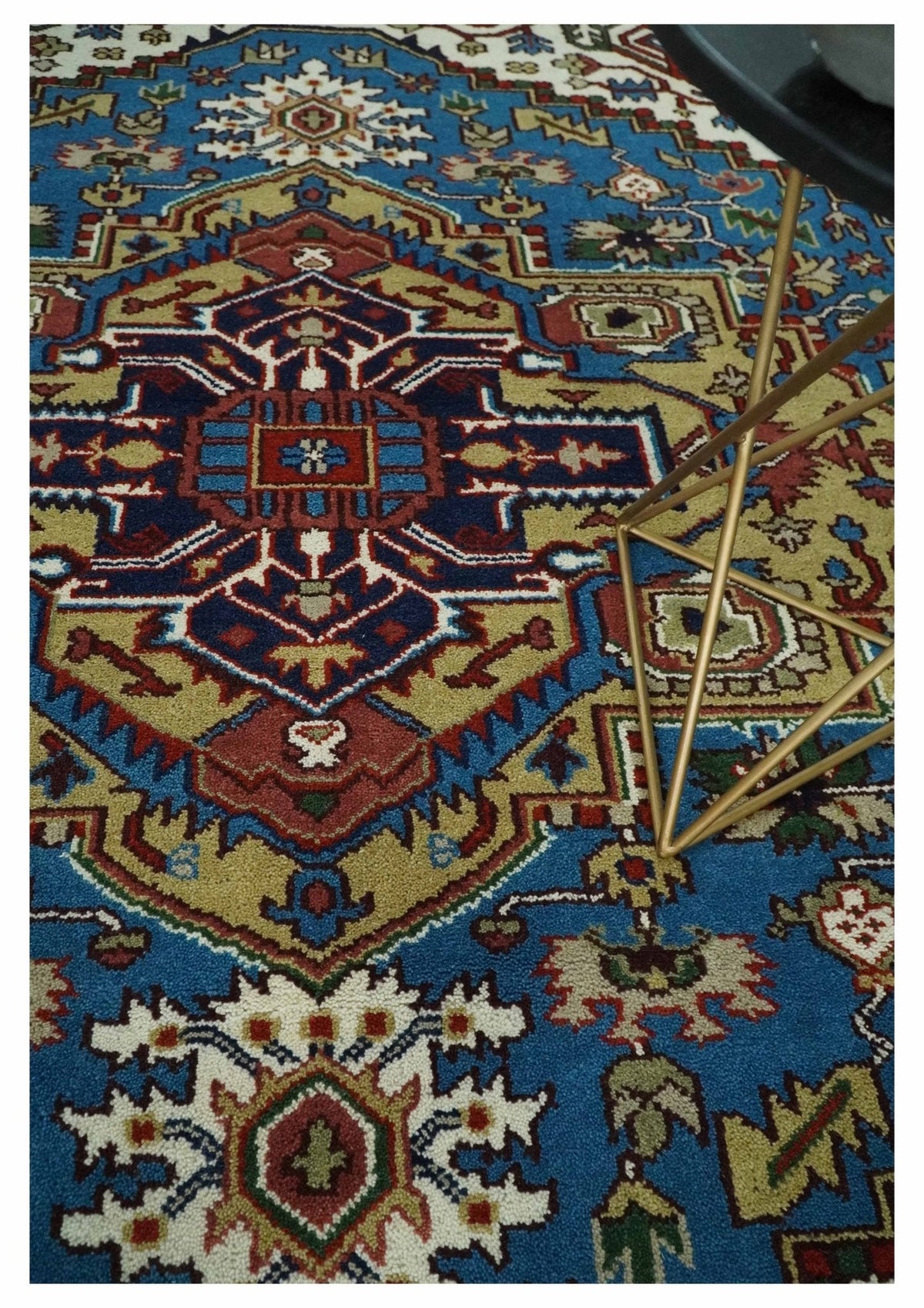 Custom Made Blue and Ivory Medallion Hand knotted Traditional wool Area Rug.