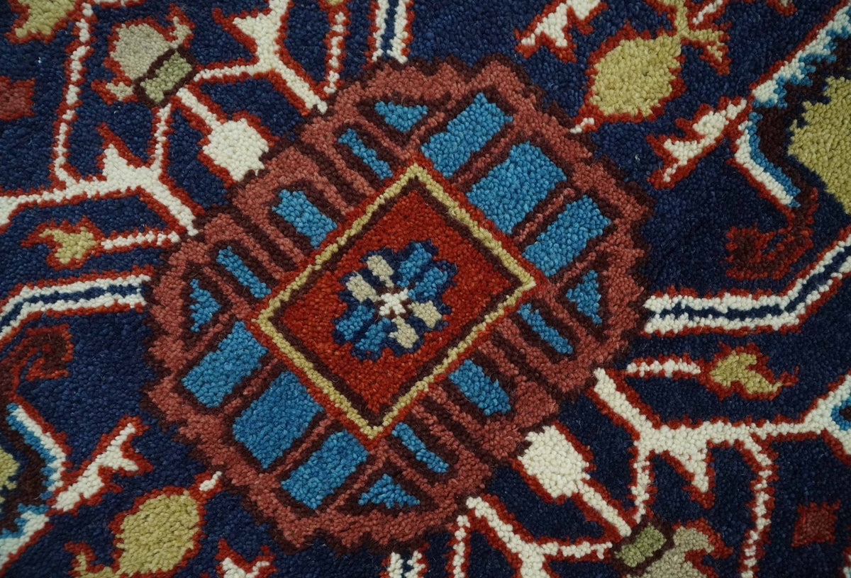 Custom Made Blue and Ivory Medallion Hand knotted Traditional wool Area Rug.
