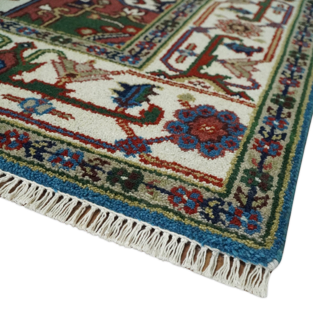 Custom Made Blue and Ivory Medallion Hand knotted Traditional wool Area Rug.