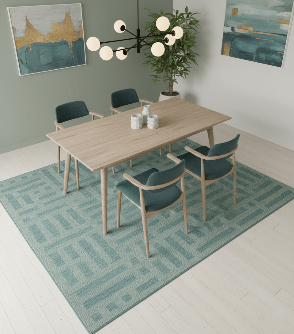 Custom Made Blue And Ivory Modern Abstract Pattern Hand Tufted Wool Area Rug.