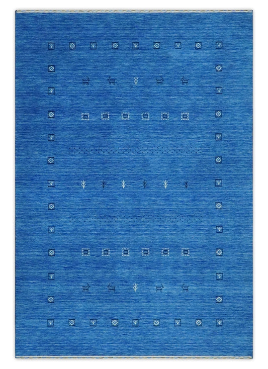 Custom Made Blue and Ivory Stripes Design Hand loom wool Area Rug.