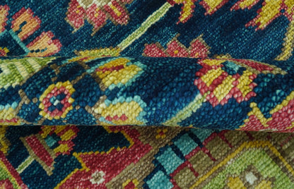 Custom Made Blue And Olive Traditional Medallion Hand Knotted Wool Rug.