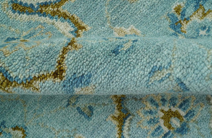 Custom Made Blue And Olive Traditional Oriental Design Hand knotted Wool Area Rug.