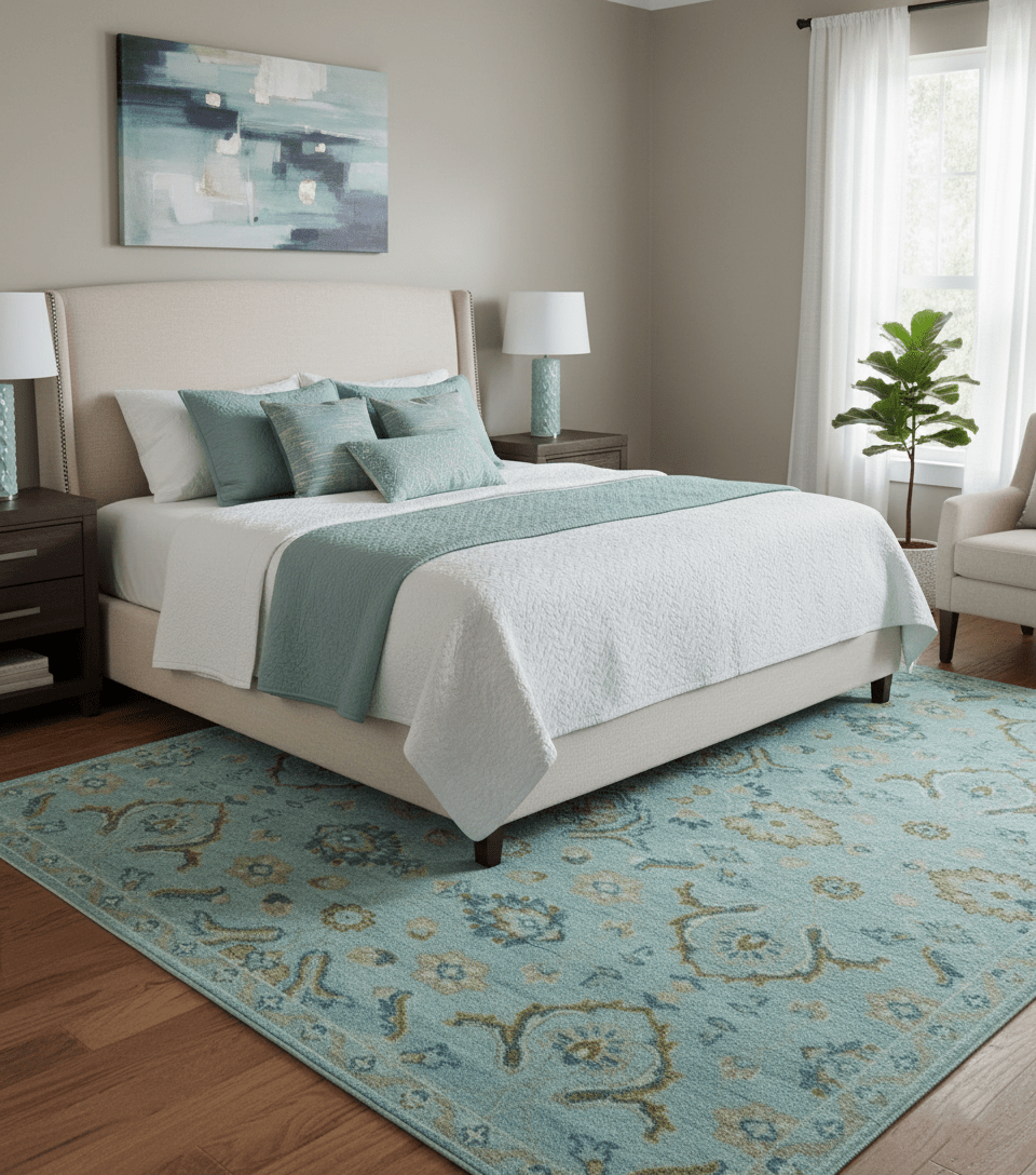 Custom Made Blue And Olive Traditional Oriental Design Hand knotted Wool Area Rug.