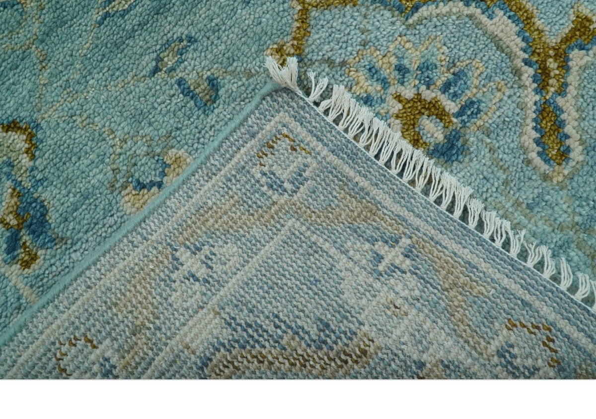 Custom Made Blue And Olive Traditional Oriental Design Hand knotted Wool Area Rug.
