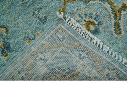 Custom Made Blue And Olive Traditional Oriental Design Hand knotted Wool Area Rug.