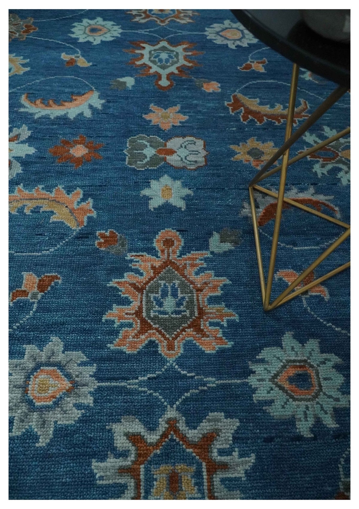 Custom Made Blue and Silver Hand knotted colorful Traditional Oushak wool Area Rug.