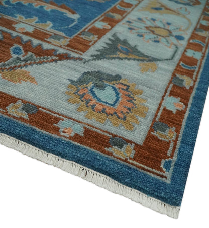 Custom Made Blue and Silver Hand knotted colorful Traditional Oushak wool Area Rug.