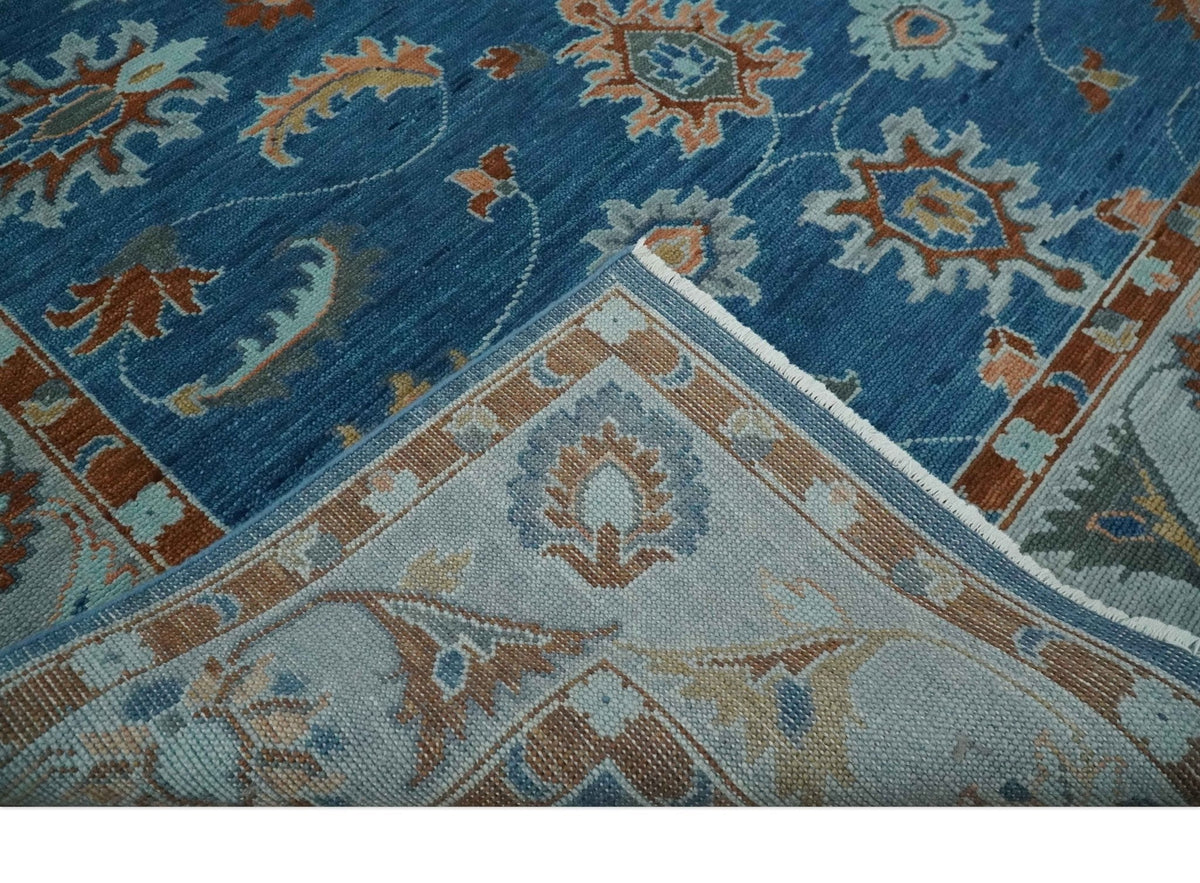 Custom Made Blue and Silver Hand knotted colorful Traditional Oushak wool Area Rug.