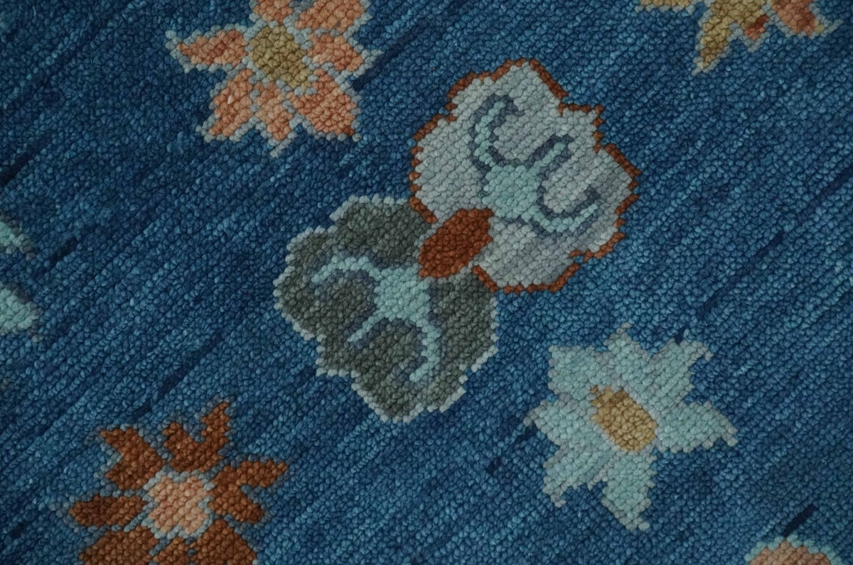 Custom Made Blue and Silver Hand knotted colorful Traditional Oushak wool Area Rug.