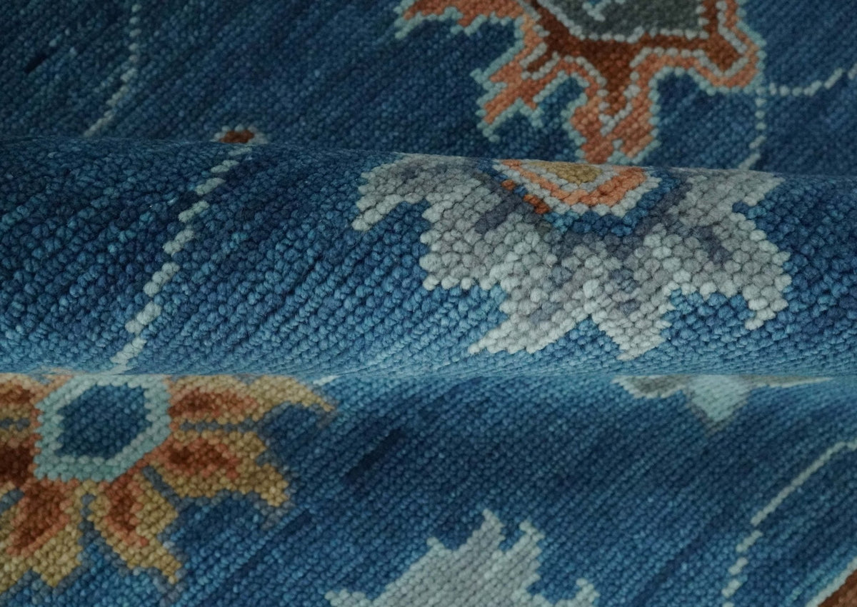 Custom Made Blue and Silver Hand knotted colorful Traditional Oushak wool Area Rug.