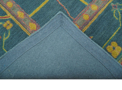 Custom Made Blue And Yellow Traditional Oushak Design Hand Tufted Wool Rug.
