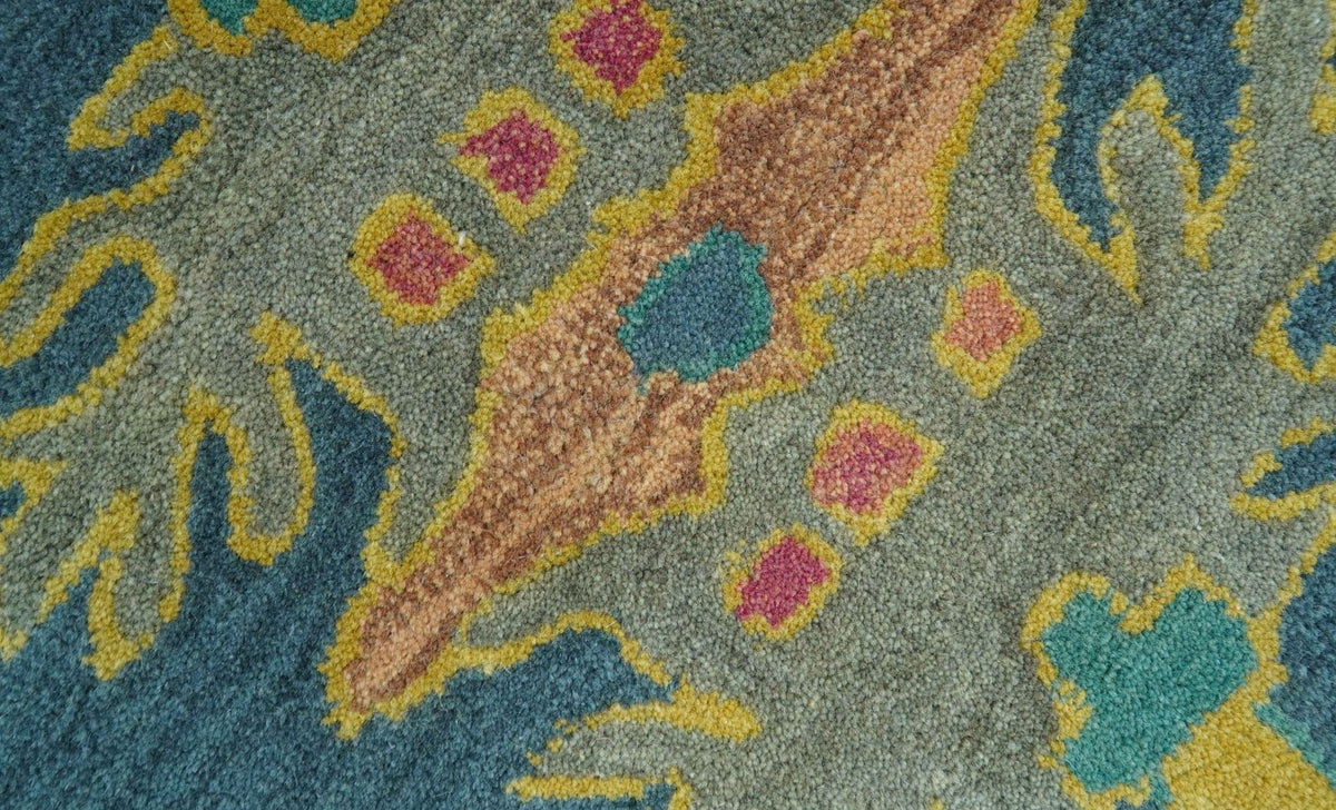 Custom Made Blue And Yellow Traditional Oushak Design Hand Tufted Wool Rug.
