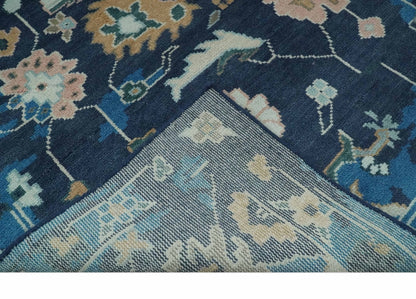 Custom Made Blue, Camel and Ivory Traditional Oriental Oushak wool Area Rug.
