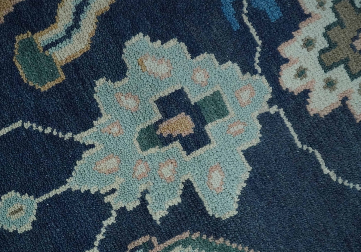 Custom Made Blue, Camel and Ivory Traditional Oriental Oushak wool Area Rug.