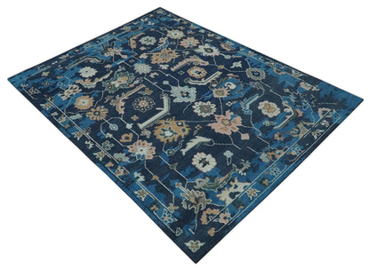 Custom Made Blue, Camel and Ivory Traditional Oriental Oushak wool Area Rug.