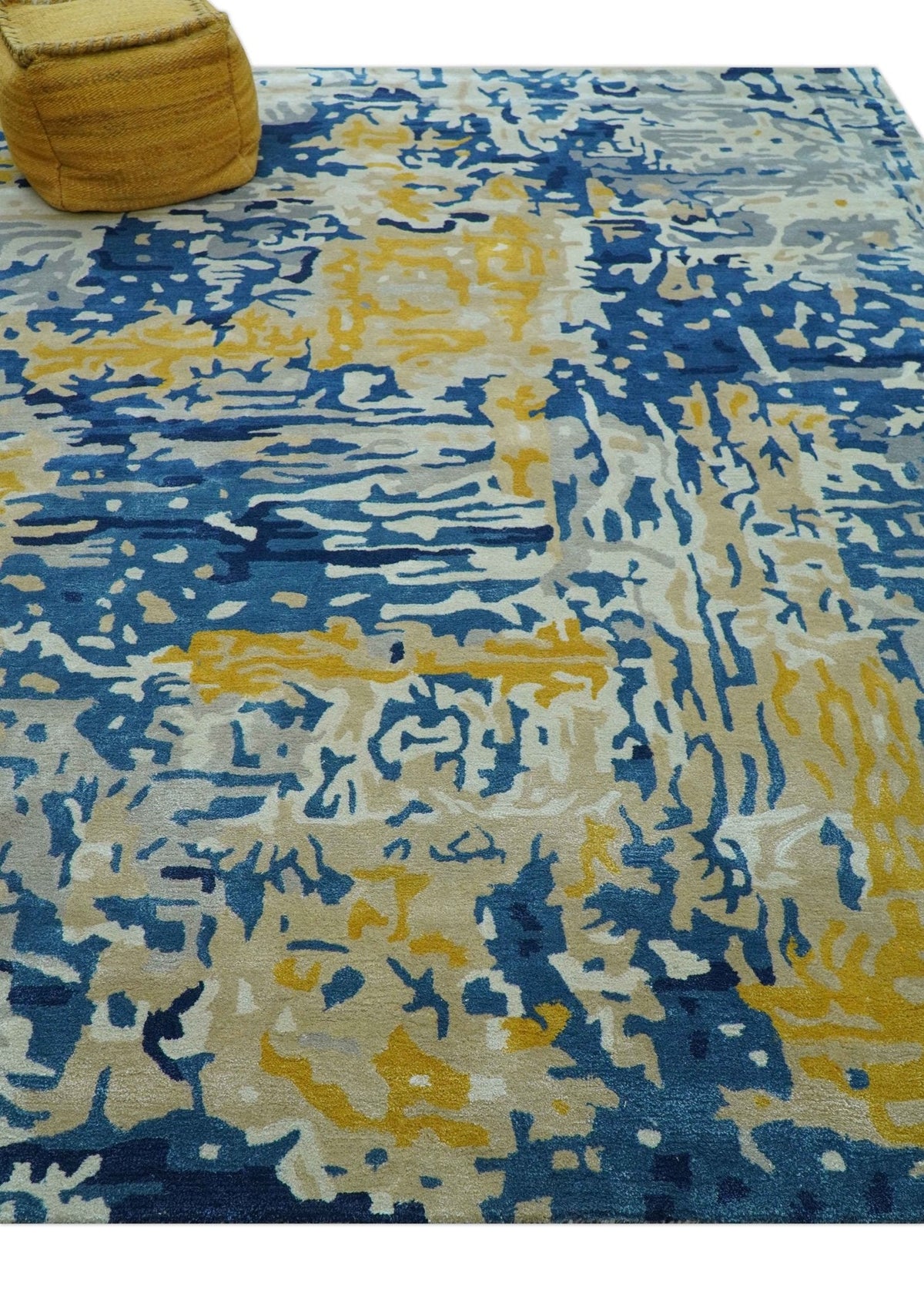 Custom Made Blue Modern Abstract Design Hand Tufted  Area Rug.