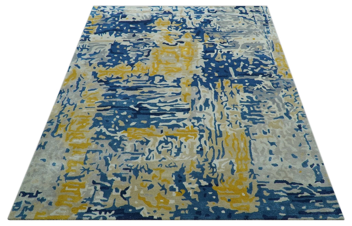 Custom Made Blue Modern Abstract Design Hand Tufted  Area Rug.
