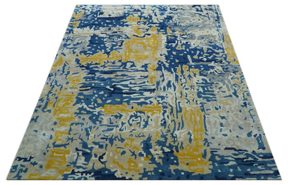 Custom Made Blue Modern Abstract Design Hand Tufted  Area Rug.