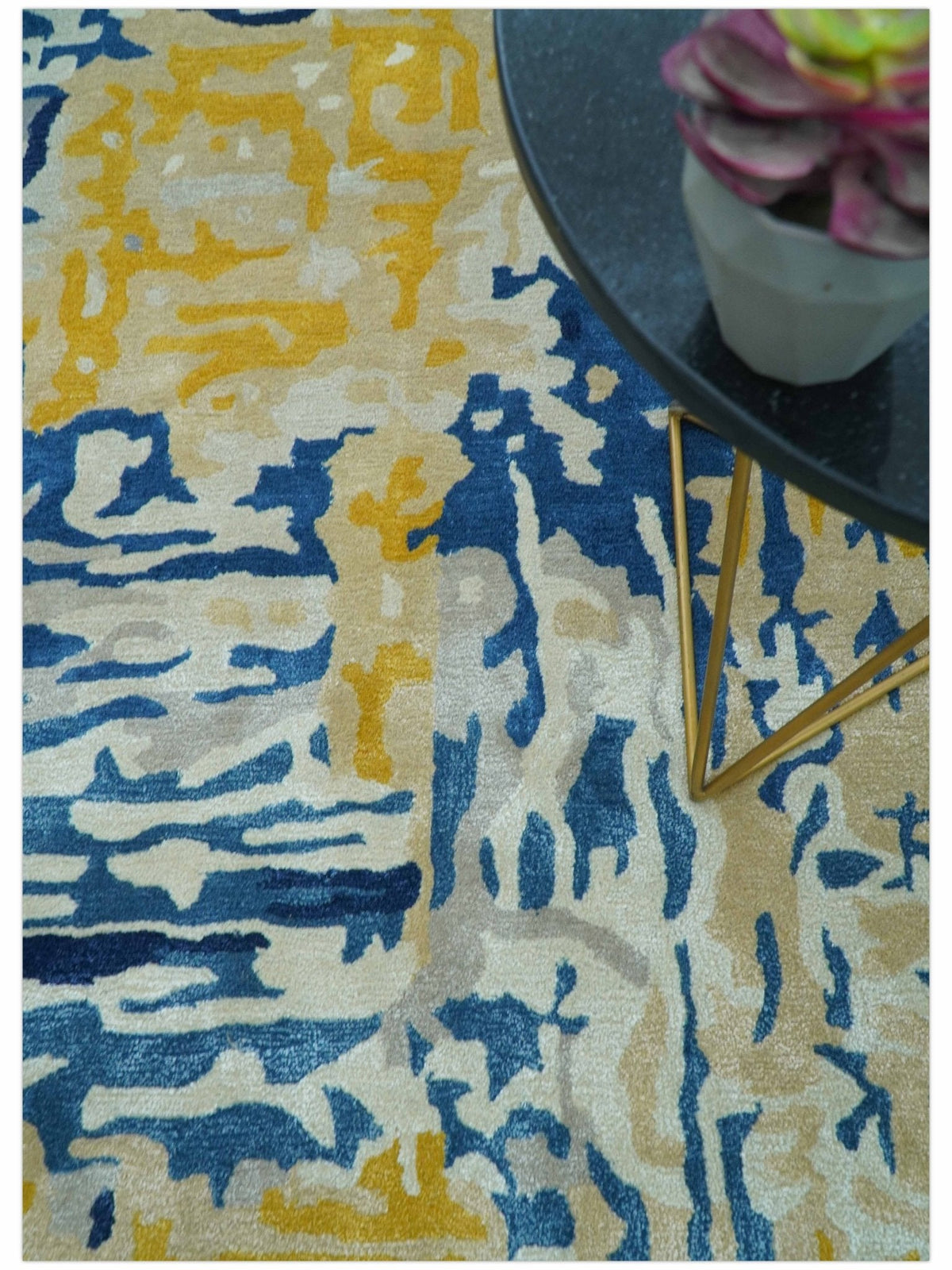 Custom Made Blue Modern Abstract Design Hand Tufted  Area Rug.