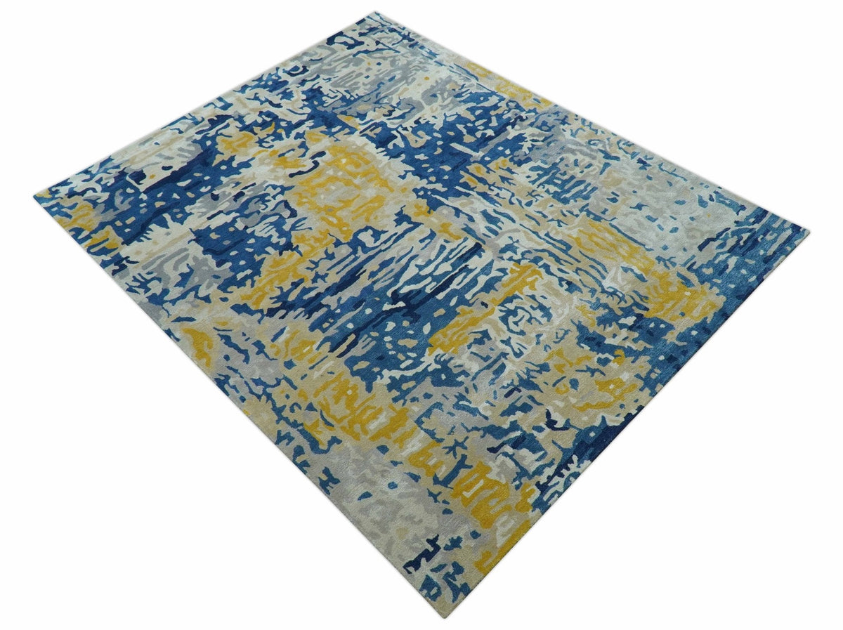 Custom Made Blue Modern Abstract Design Hand Tufted  Area Rug.