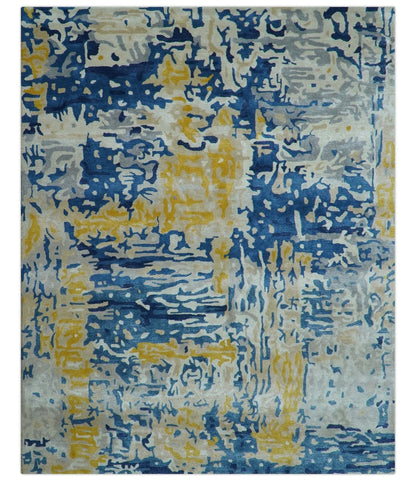 Custom Made Blue Modern Abstract Design Hand Tufted  Area Rug.