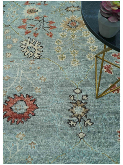 Custom Made Blue Modern Oushak Hand Knotted Wool Rug.