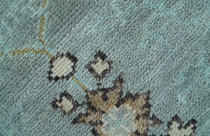 Custom Made Blue Modern Oushak Hand Knotted Wool Rug.