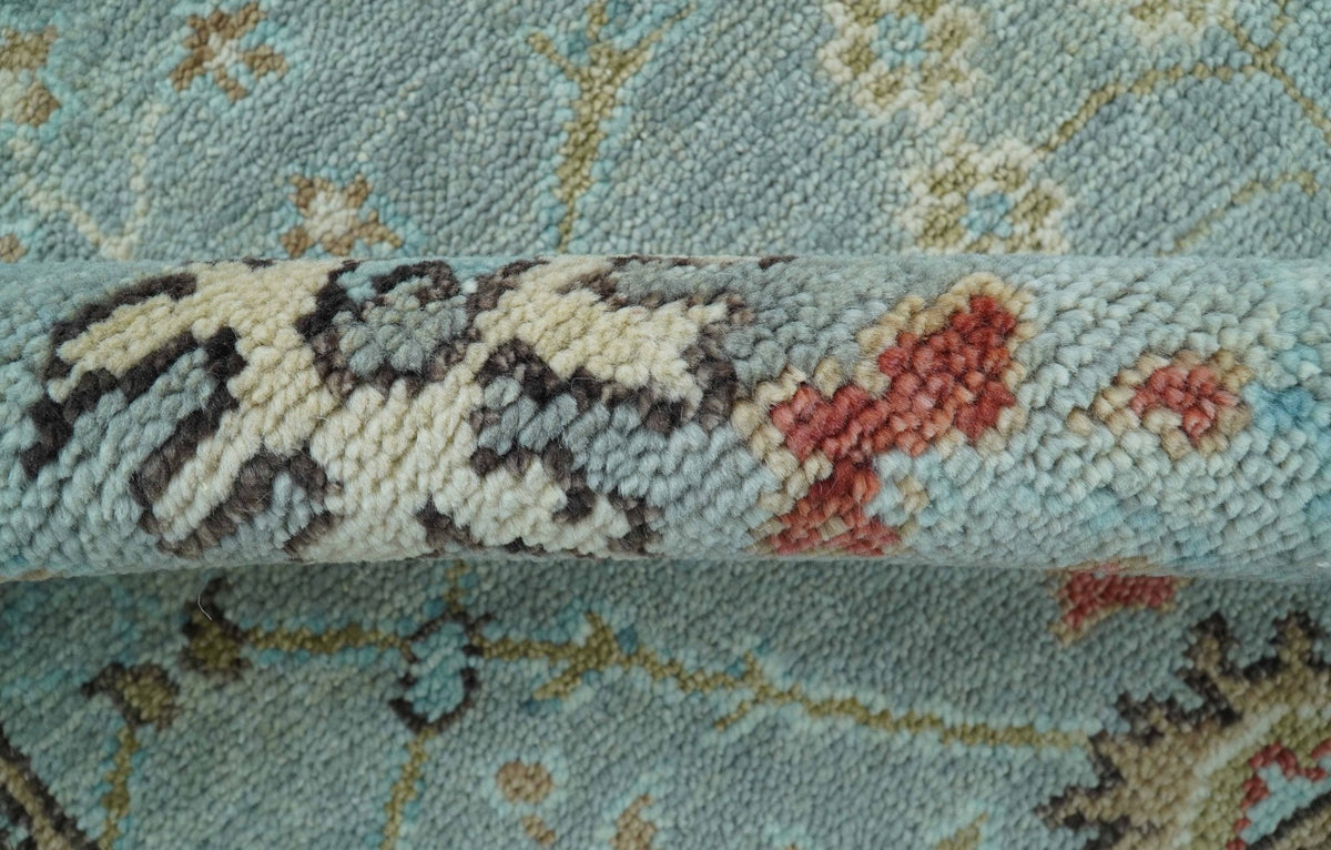 Custom Made Blue Modern Oushak Hand Knotted Wool Rug.