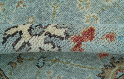 Custom Made Blue Modern Oushak Hand Knotted Wool Rug.