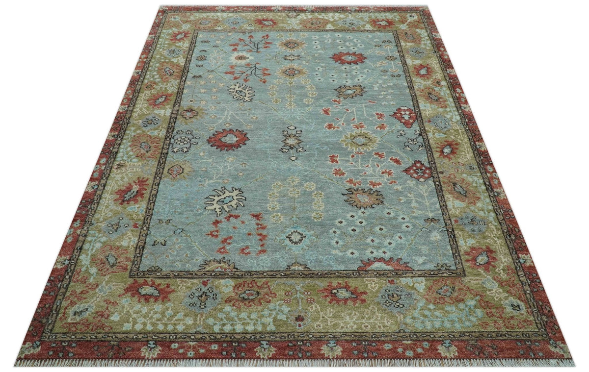 Custom Made Blue Modern Oushak Hand Knotted Wool Rug.