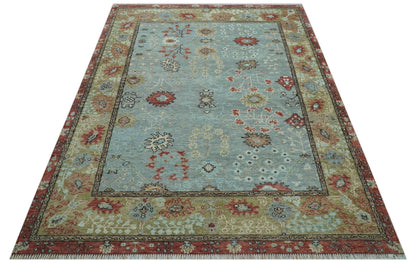 Custom Made Blue Modern Oushak Hand Knotted Wool Rug.
