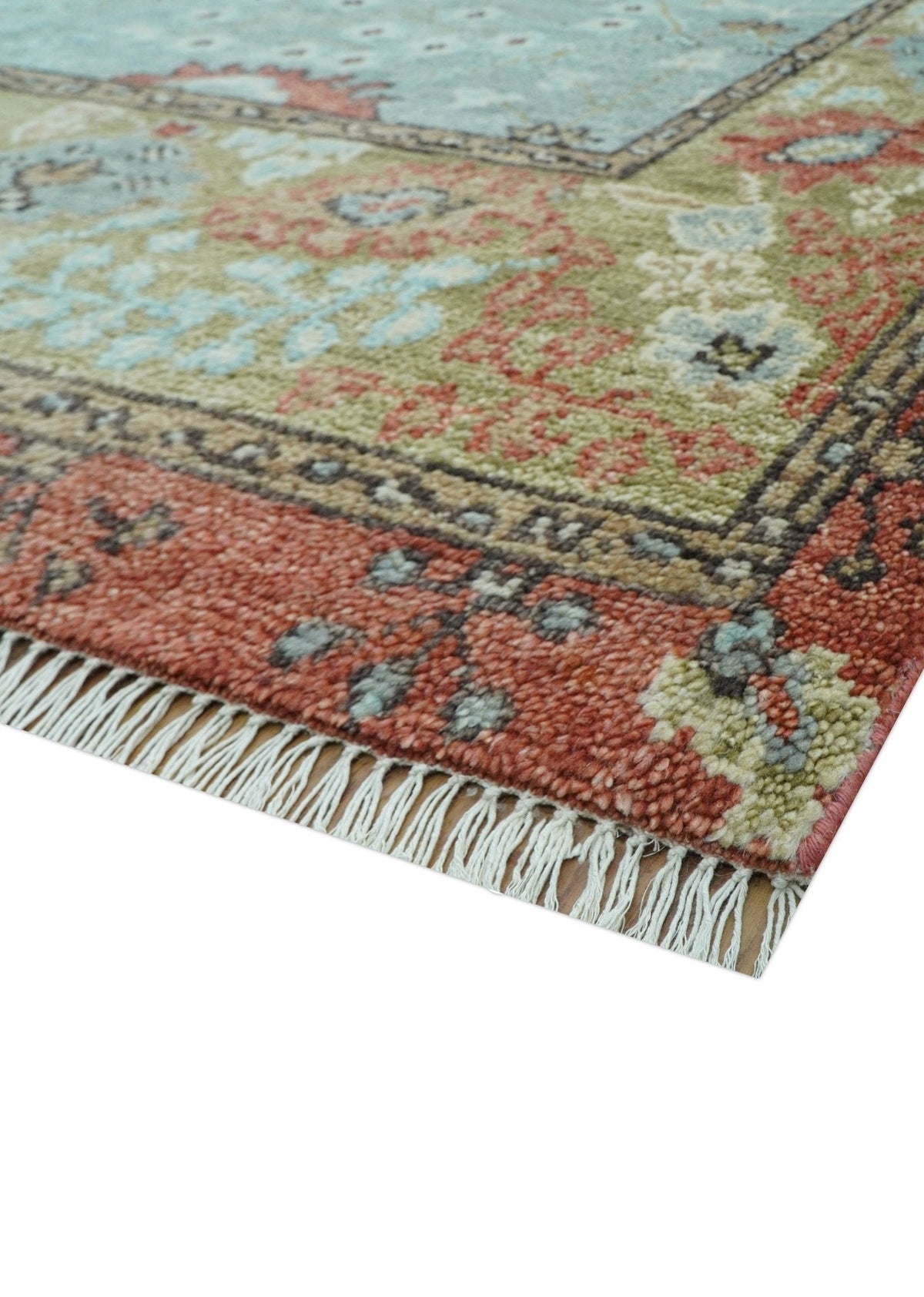 Custom Made Blue Modern Oushak Hand Knotted Wool Rug.