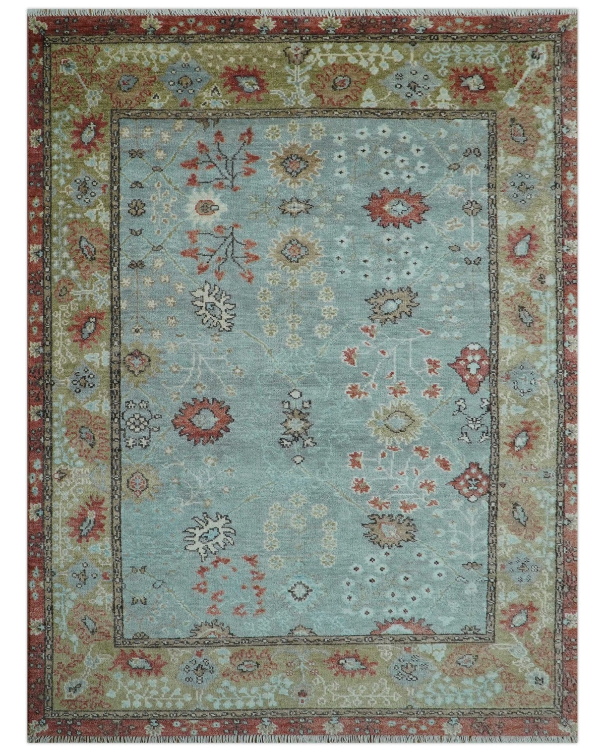 Custom Made Blue Modern Oushak Hand Knotted Wool Rug.