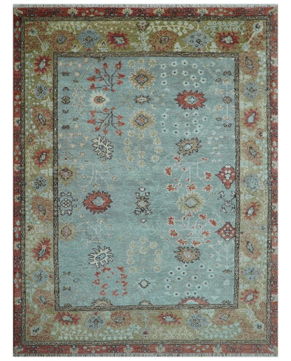 Custom Made Blue Modern Oushak Hand Knotted Wool Rug.
