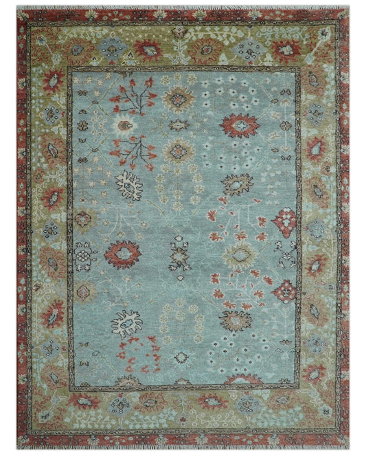 Custom Made Blue Modern Oushak Hand Knotted Wool Rug.