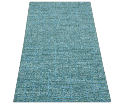 Custom Made Blue Modern Style Hand Tufted Wool Rug.