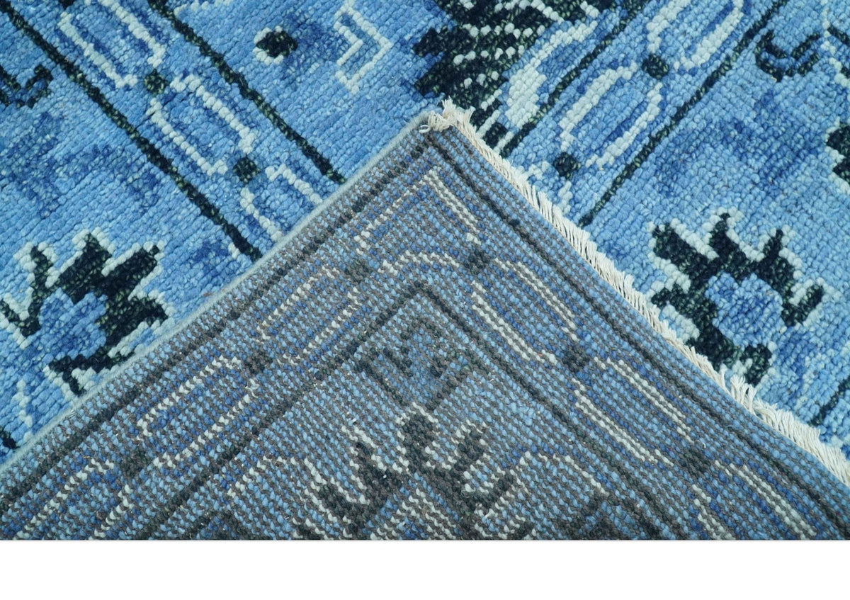 Custom Made Blue Traditional Persian Design Hand Knotted Wool Rug.