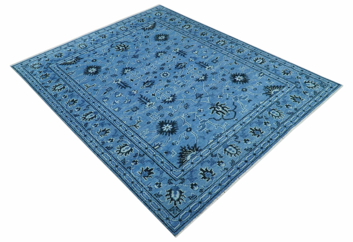 Custom Made Blue Traditional Persian Design Hand Knotted Wool Rug.