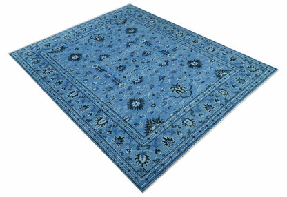 Custom Made Blue Traditional Persian Design Hand Knotted Wool Rug.