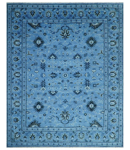 Custom Made Blue Traditional Persian Design Hand Knotted Wool Rug.