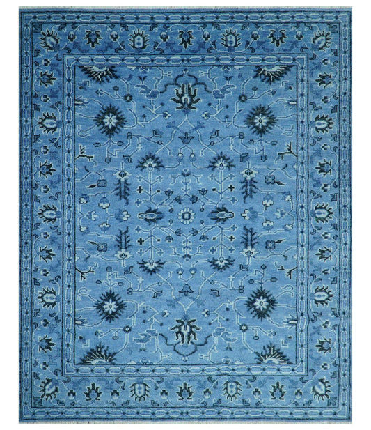 Custom Made Blue Traditional Persian Design Hand Knotted Wool Rug.