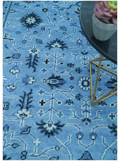 Custom Made Blue Traditional Persian Design Hand Knotted Wool Rug.
