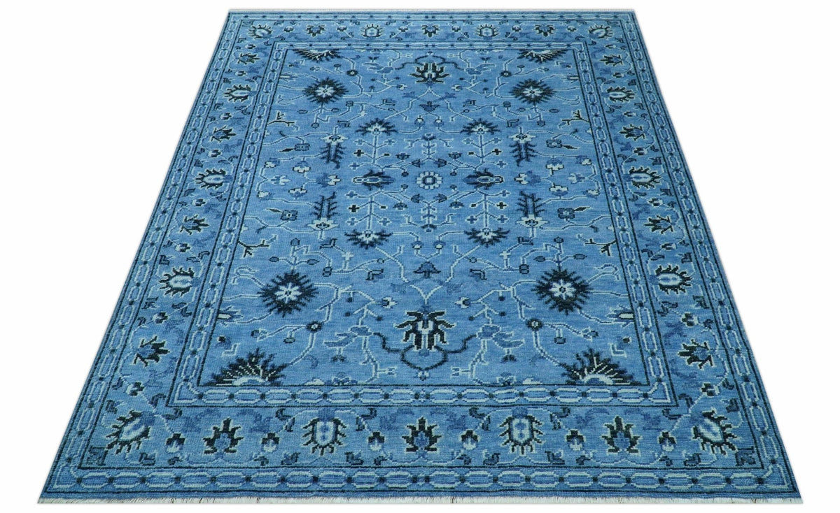 Custom Made Blue Traditional Persian Design Hand Knotted Wool Rug.