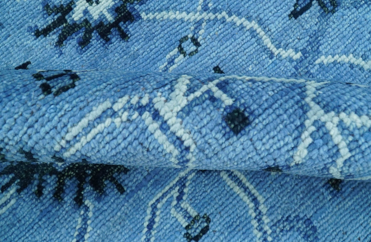 Custom Made Blue Traditional Persian Design Hand Knotted Wool Rug.