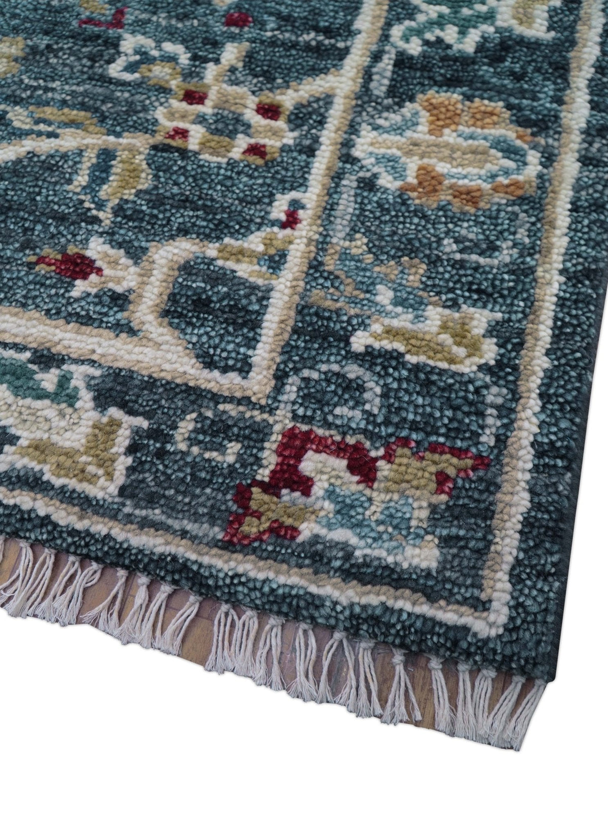 Custom Made Blue Traditional Turkish Design Hand Knotted Wool Rug.