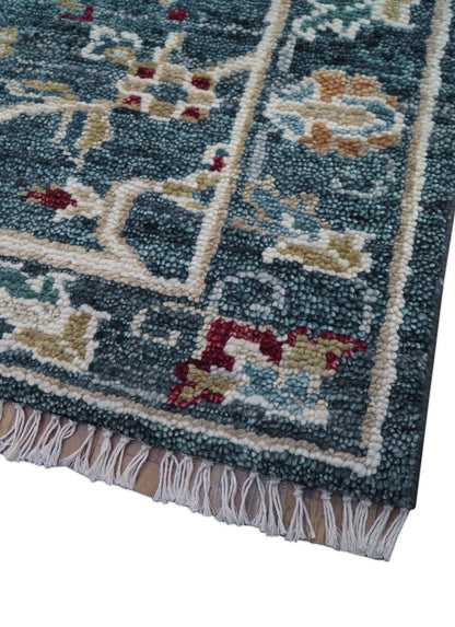 Custom Made Blue Traditional Turkish Design Hand Knotted Wool Rug.
