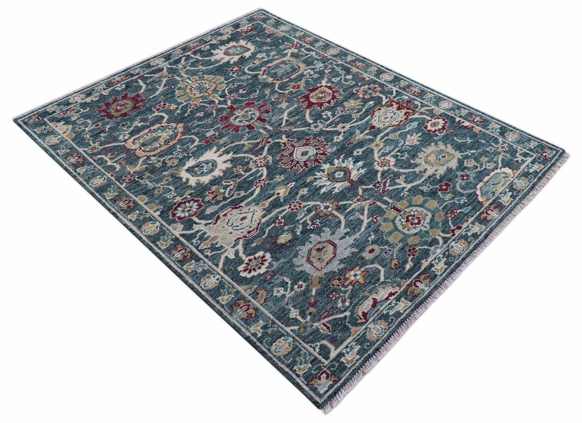 Custom Made Blue Traditional Turkish Design Hand Knotted Wool Rug.