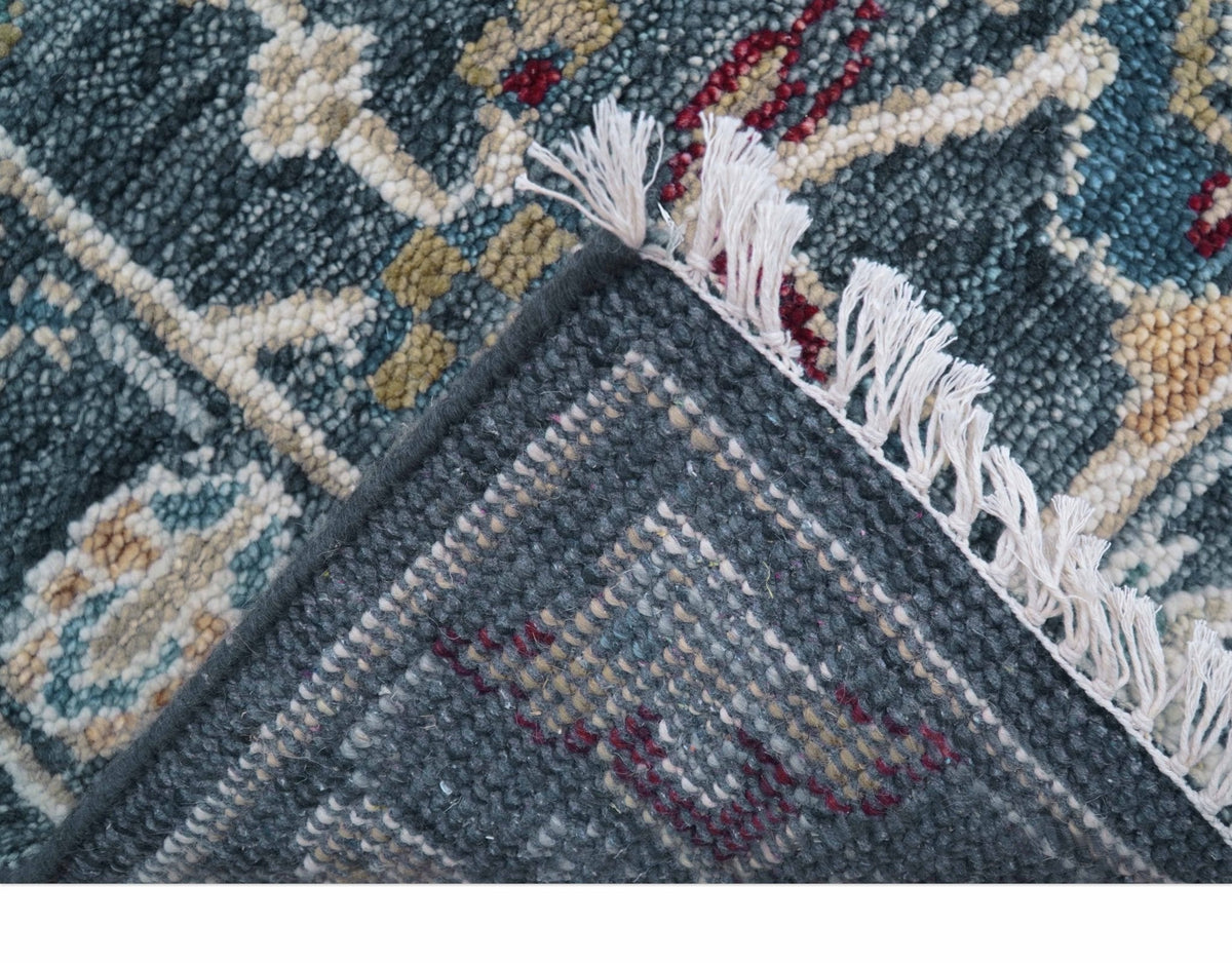 Custom Made Blue Traditional Turkish Design Hand Knotted Wool Rug.