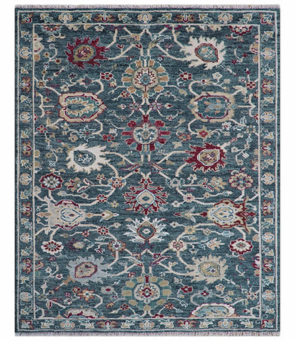 Custom Made Blue Traditional Turkish Design Hand Knotted Wool Rug.